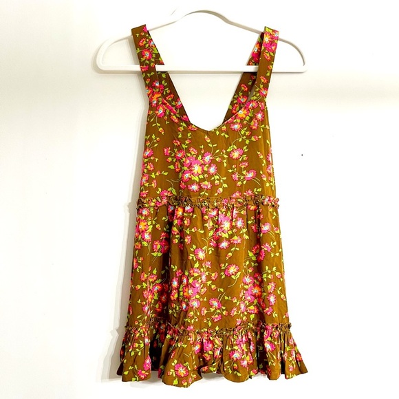 Matilda Jane Tops - Matilda Jane On a Whim Tiered Babydoll Tank Top XS Floral Brown Pink Cross Back